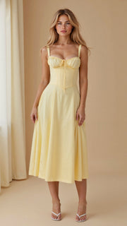 Kiana Midi Dress with Corset – Elegant Silhouette and Flowing Fit for All Occasions-Cramta