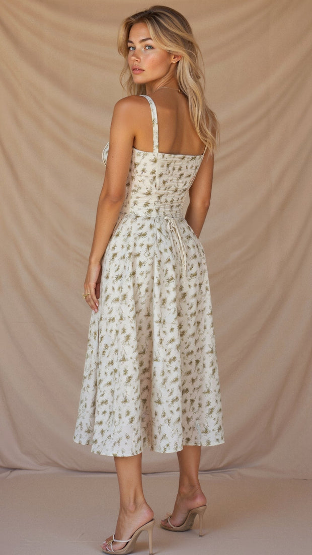 Kiana Midi Dress with Corset – Elegant Silhouette and Flowing Fit for All Occasions-Cramta