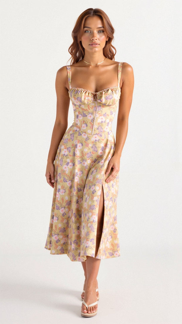Kiana Midi Dress with Corset – Elegant Silhouette and Flowing Fit for All Occasions-Cramta