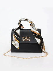 LumiElegance Brown Leather Handbag with Gold Details and Silky Scarf - Sophisticated Elegance-Cramta