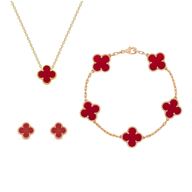 Frida Clover Jewelry Set – Classic Elegance with Necklace, Bracelet, and Earrings for an Unforgettable Style-Cramta